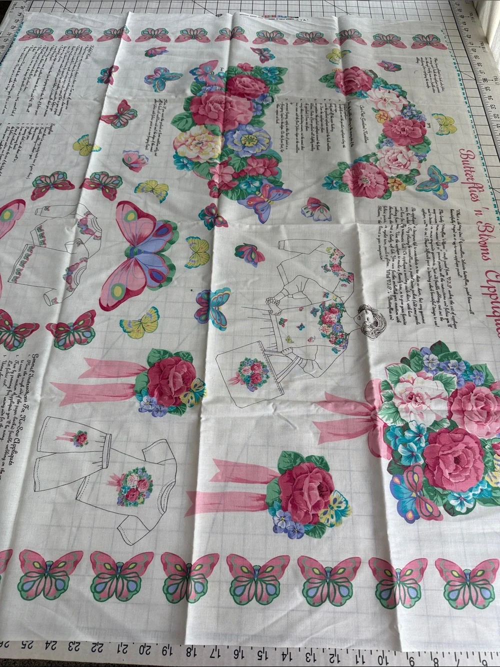 Vintage V.I.P. Cranston Butterflies ’n Blooms Appliqués Fabric Panel Floral